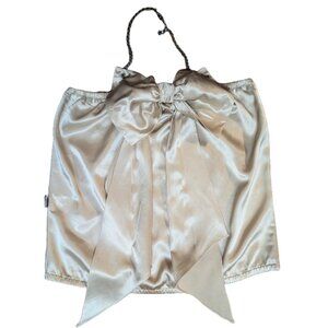 Vintage Y2K Moschino Designer Champagne Silk Top with Bow Sz 44